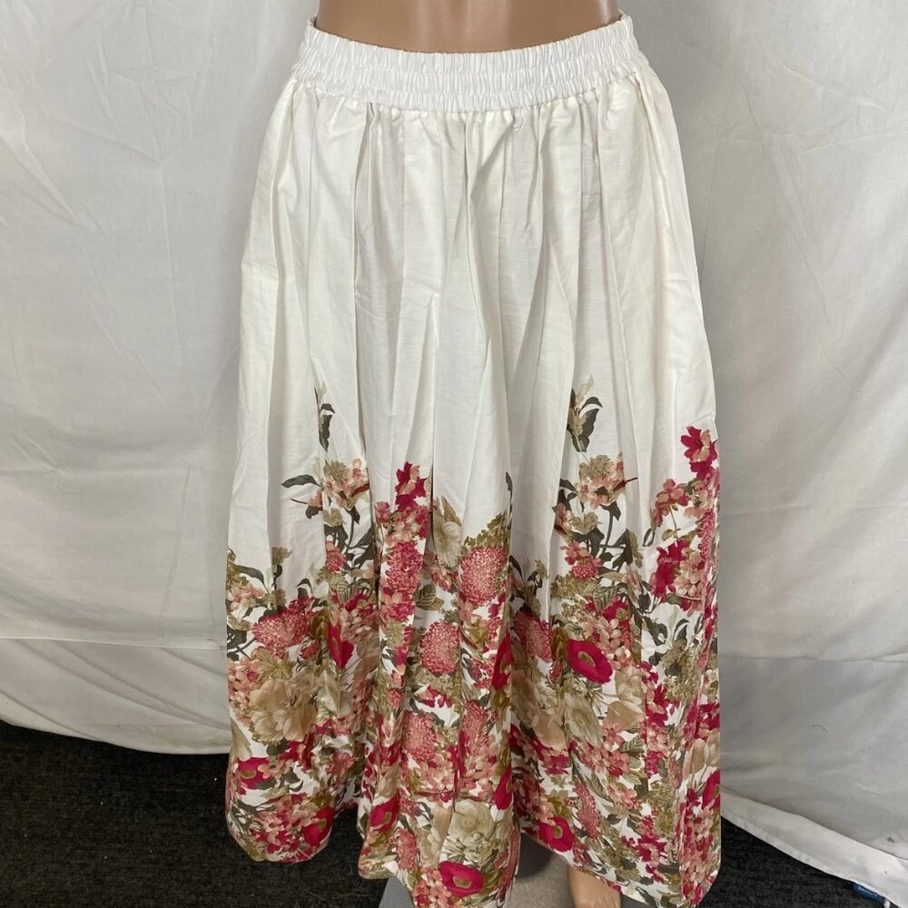 NEW MAEVE Women’s Sybil Poplin Floral Midi Skirt – Ivory/Multicolor – Size XS